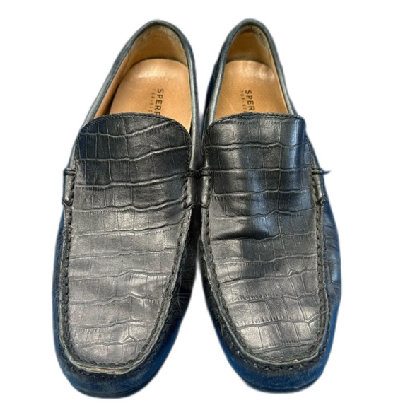 Sperry Men's Crocodile-Embossed Black Leather slip on Loafers size 10 - Picture 2 of 8